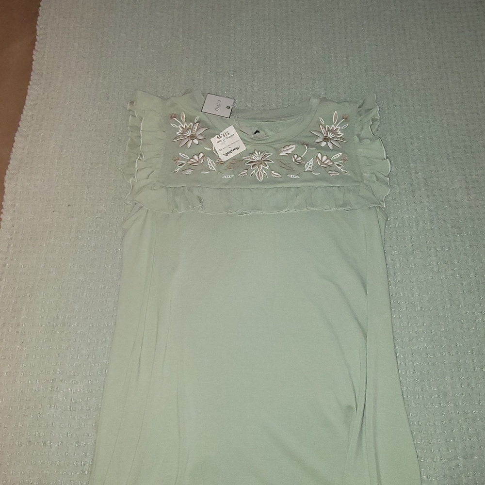Cupio Sage Green Mini Dress with Floral Embroidery